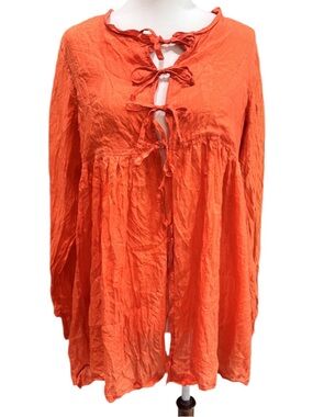 Chan Luu Tie-Front Gauzy Silk Orange Tunic Top Blouse Small Excellent Condition